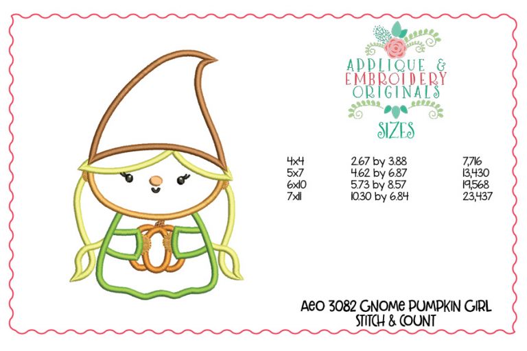 3082 Gnome Girl Pumpkin Applique Design - Image 2