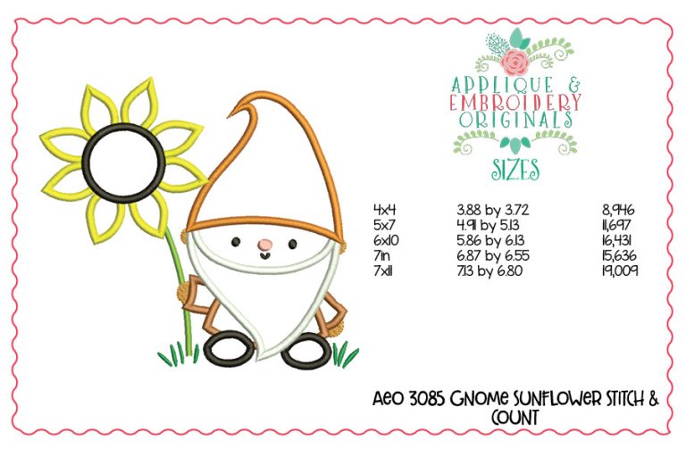 3085 Gnome Sunflower Applique Design - Image 3
