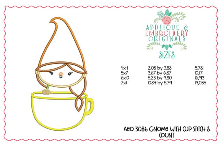 3086 Gnome with Cup Applique Design - Image 2