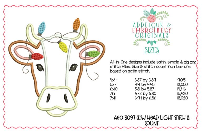 3097 Cow Head Lights All-In-One Applique Design - Image 3