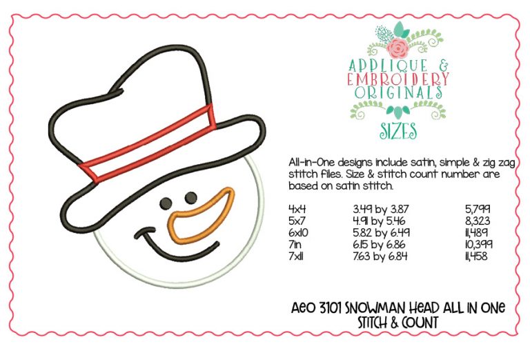 3101 Snowman Head Hat All-In-One Applique Design - Image 2