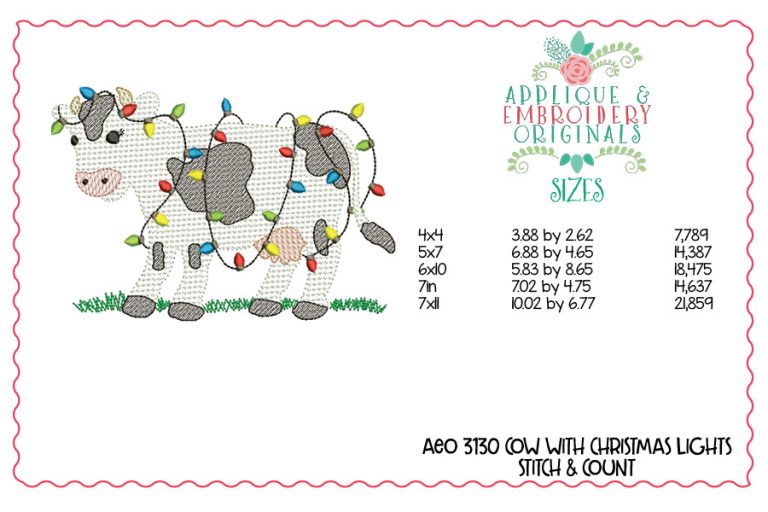 3130 Cow with Christmas Lights Sketch Design - Image 2