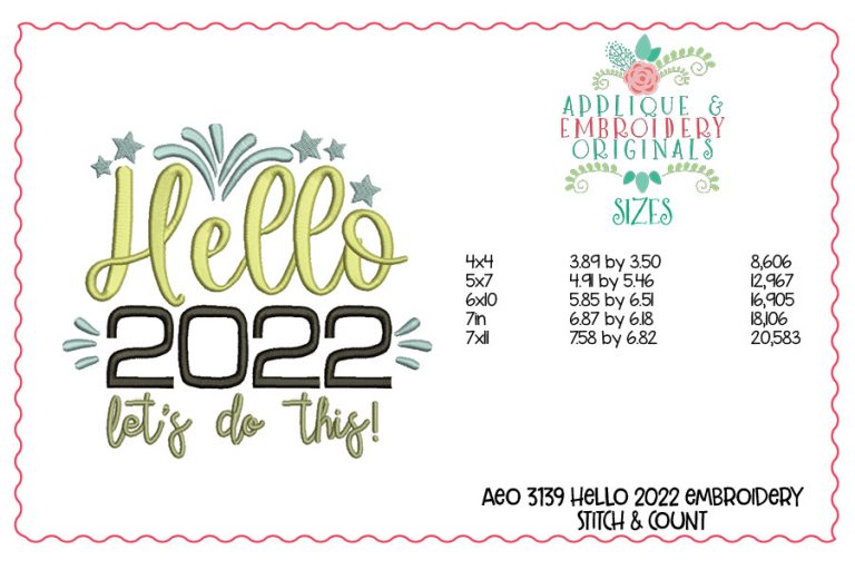 3139 Hello 2022 Embroidery Design - Image 2