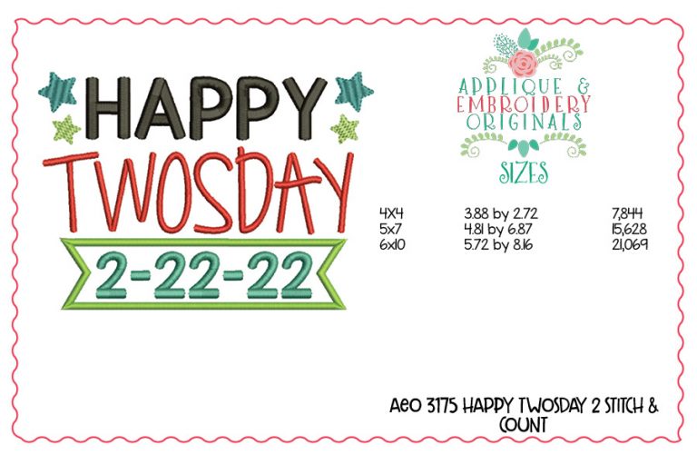 3175 Happy Twosday Embroidery Design - Image 2