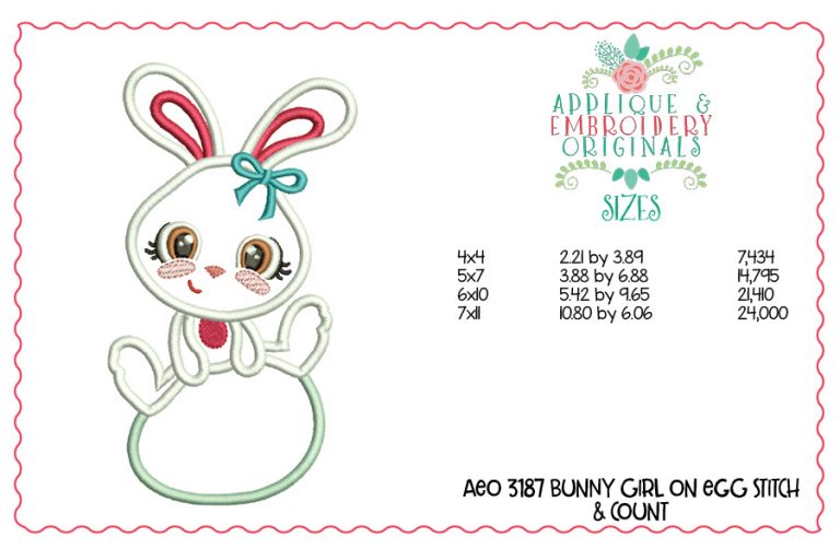 3187 Bunny Girl on Egg Applique Design - Image 2