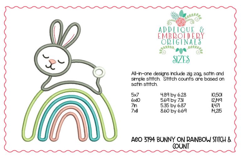 3194 Bunny on Rainbow All-In-One Applique Design - Image 2