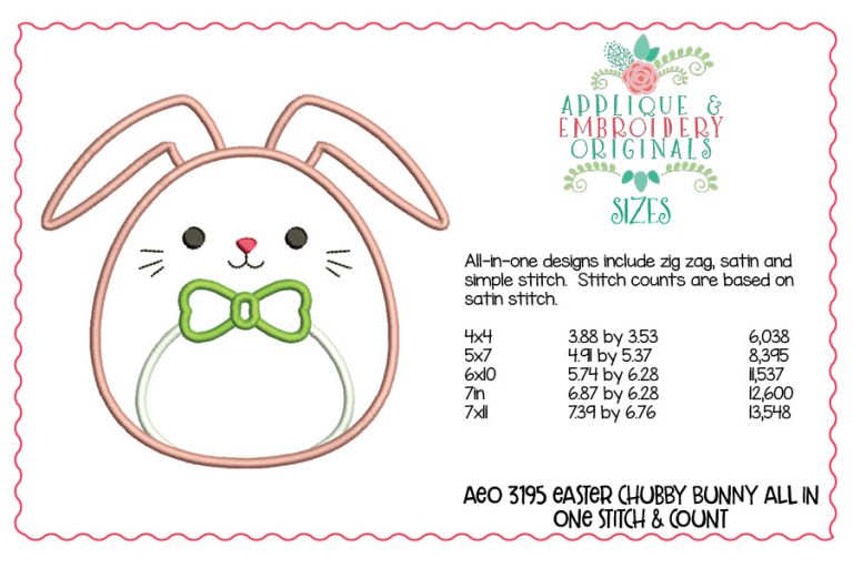 3195 Easter Chubby Bunny All-In-One Applique Design - Image 2
