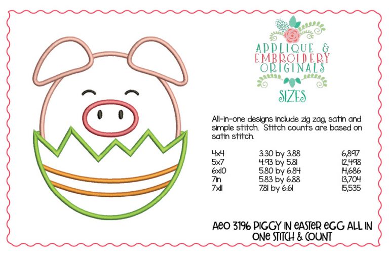 3196 Piggy in Easter Egg All-In-One Applique Design - Image 3