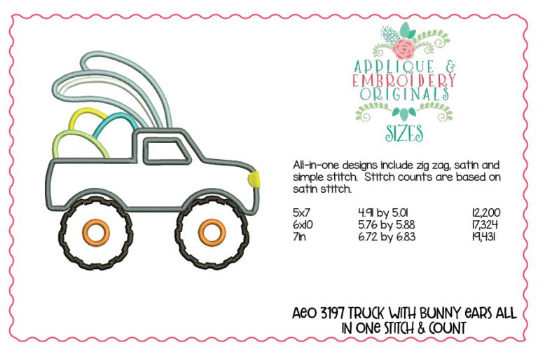 3197 Truck with Bunny Ears All-In-One Applique Design - Image 2