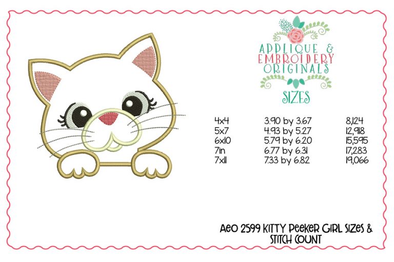 2599 Kitty Peeker Girl Applique Design - Image 3