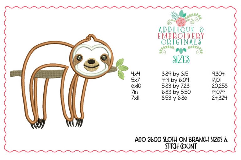 2600 Sloth on Branch Applique Design - Image 2