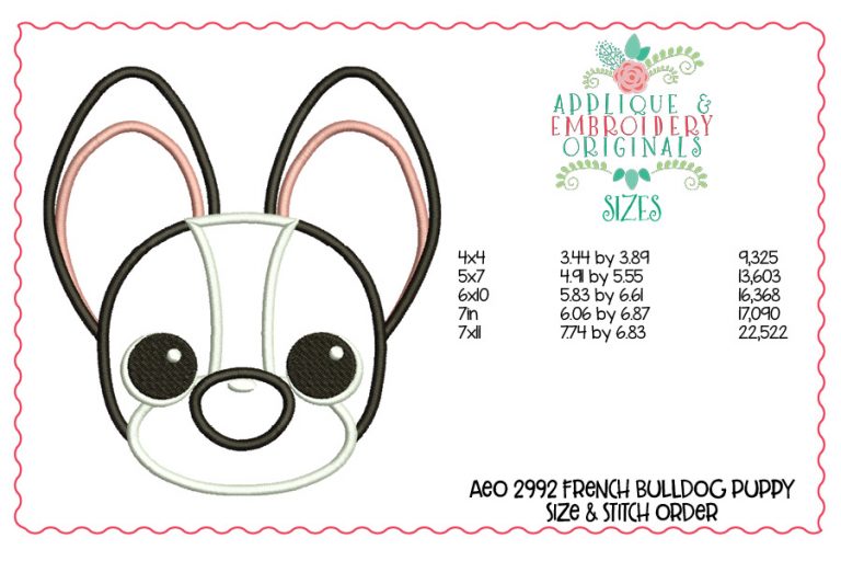 2992 French Bulldog Puppy Applique Design - Image 2