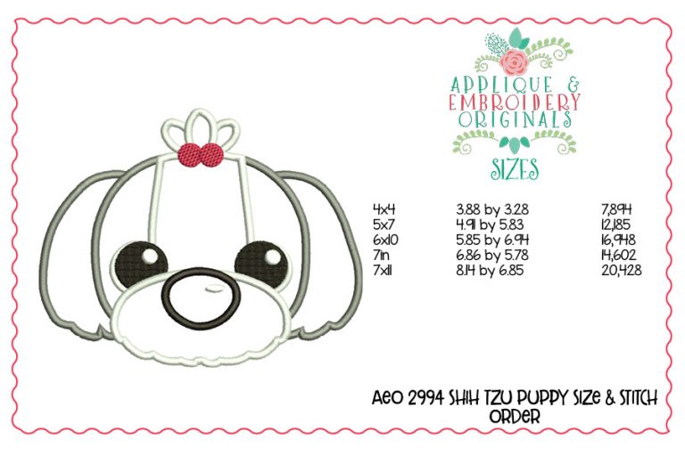 2994 Shih Tzu Puppy Applique Design - Image 2