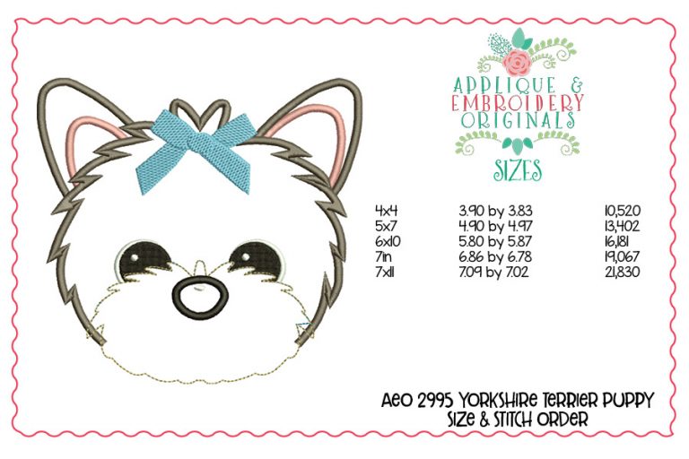 2995 Yorkshire Terrier Puppy Applique Design - Image 2