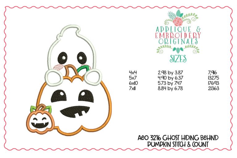 3216 Ghost Hiding Behind Pumpkin Halloween Applique Design - Image 3