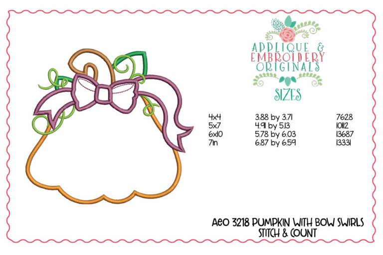 3218 Pumpkin with Bow Swirls Applique Design - Image 2