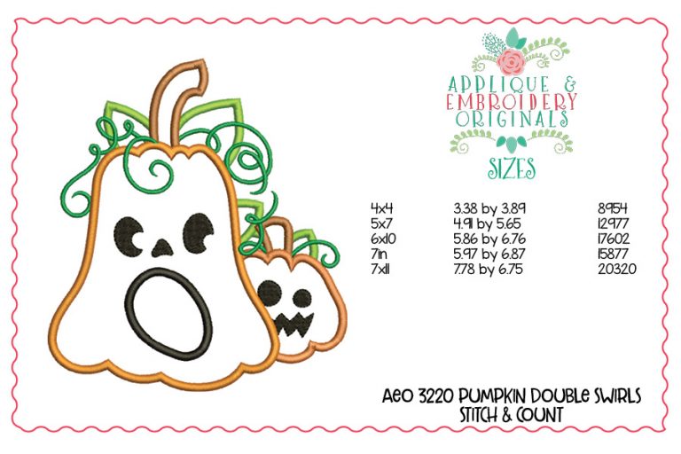 3220 Pumpkin Double Swirls Jack O Lantern Applique Design - Image 2