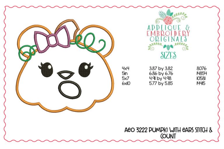 3222 Pumpkin with Ears Applique Design - Image 2