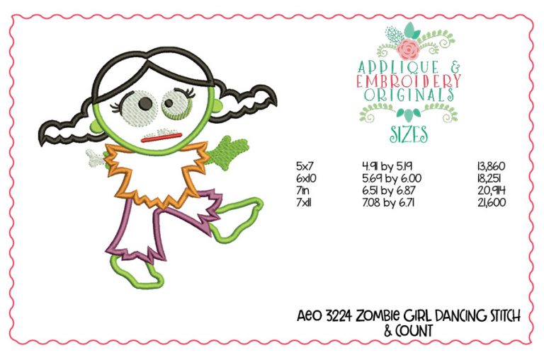 3224 Zombie Girl Dancing Applique Design - Image 2