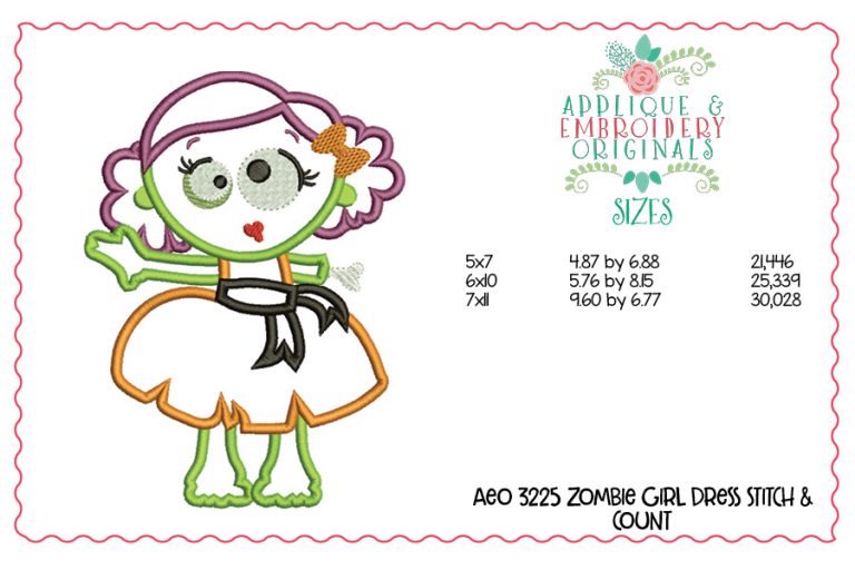 3225 Zombie Girl Dress Applique Design - Image 3