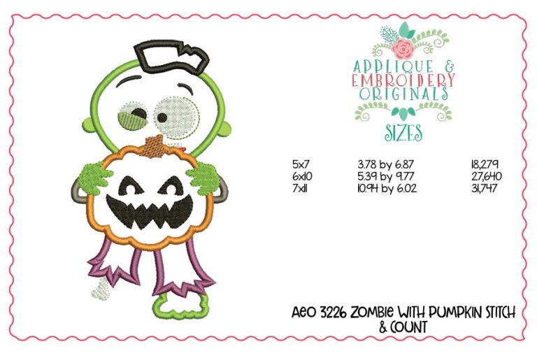 3226 Zombie Boy Pumpkin Applique Design - Image 2