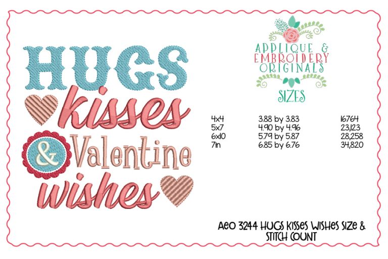 3244 Hugs Kisses Wishes Embroidery Design - Image 3