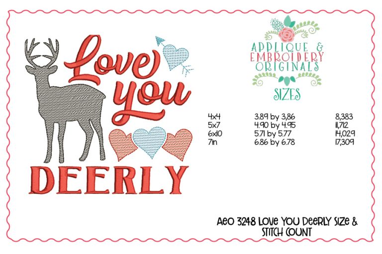 3248 Love You Deerly Embroidery Design - Image 2