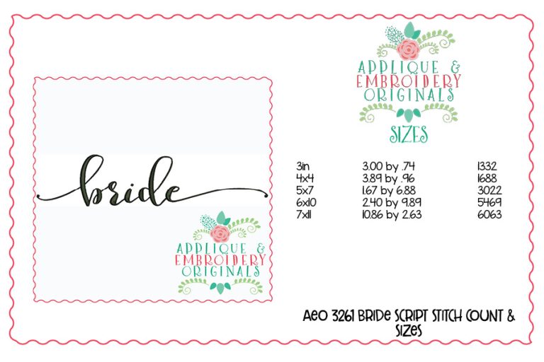 3261 Bride Script Embroidery Design - Image 2