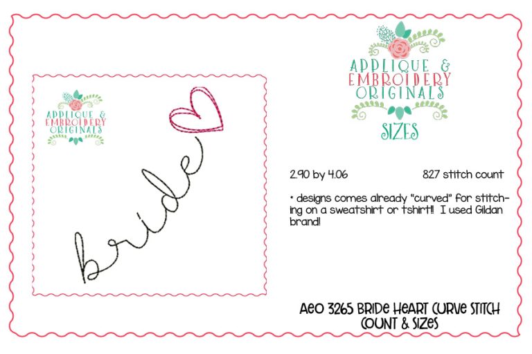 3265 Bride Curve Heart Embroidery Design - Image 3