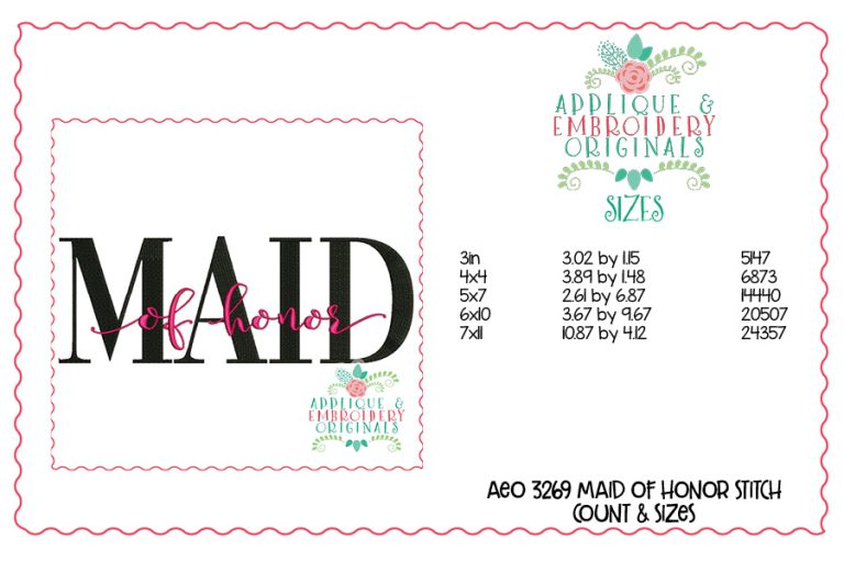 3269 Maid of Honor Embroidery Design - Image 2