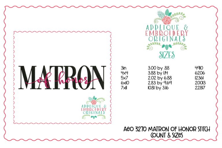 3270 Matron of Honor Embroidery Design - Image 4