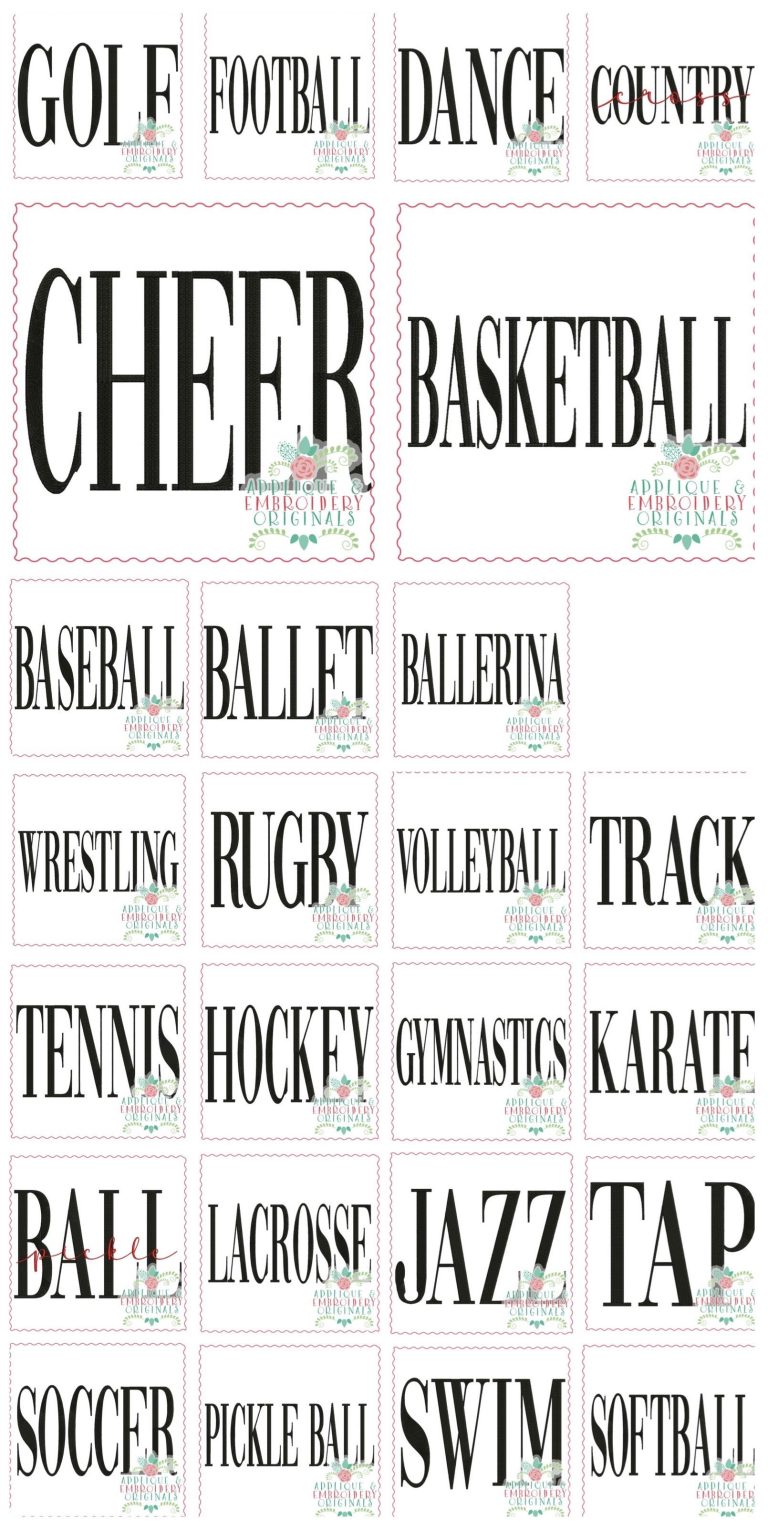 3520 SPORTS Set Word Art Embroidery Design