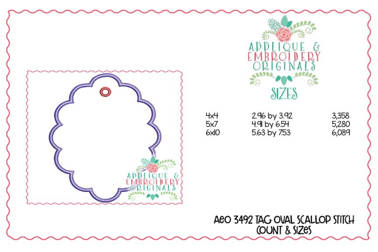 3492 Tag Oval Scallop Embroidery Design - Image 2