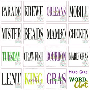 3692 MARDI GRAS Word Art SET Embroidery Design