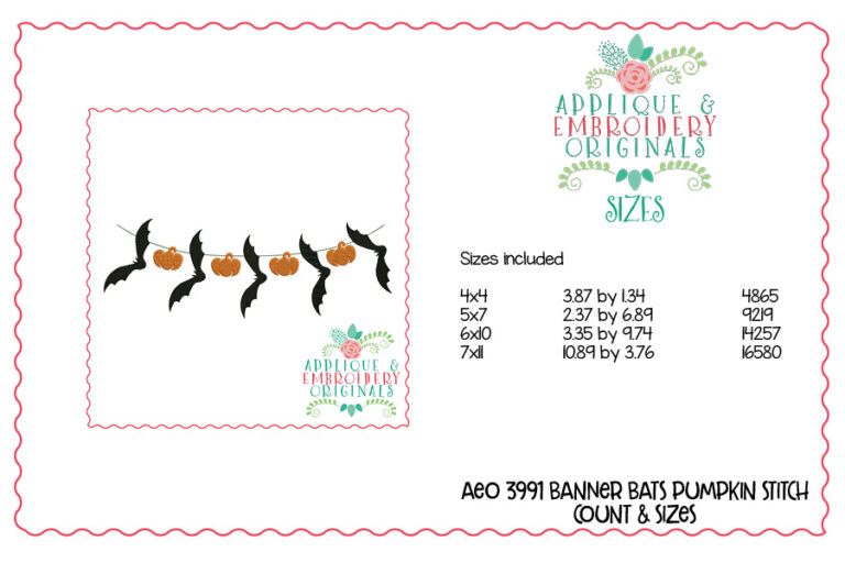 3991 Banner Bats Mini Embroidery Design - Image 2