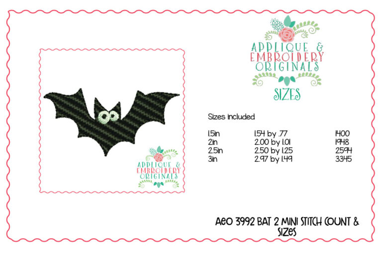 3992 Bat 2 Mini Embroidery Design - Image 2