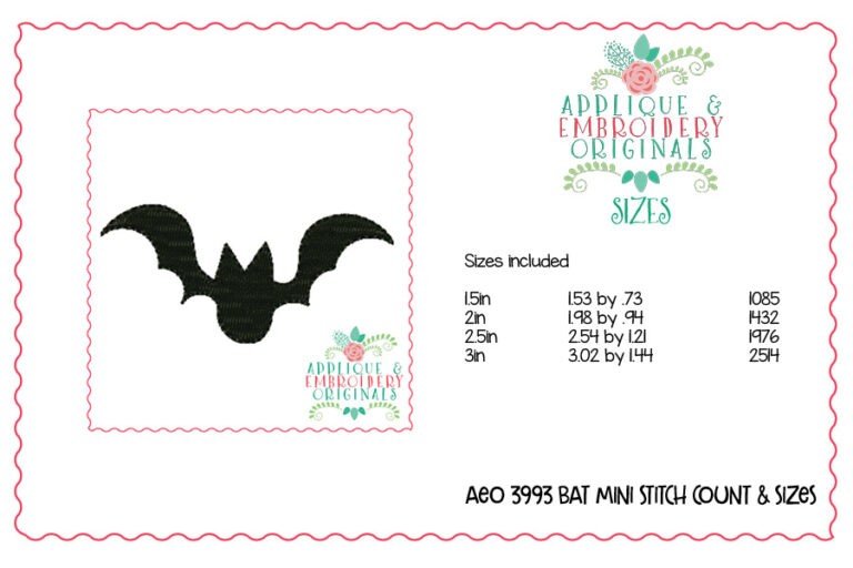 3993 Bat Mini Embroidery Design - Image 2