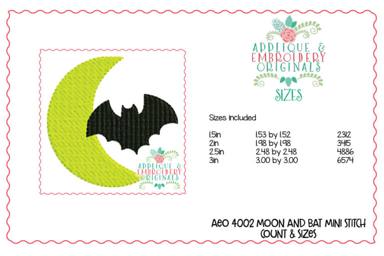 4002 Moon and Bat Mini Embroidery Design - Image 2