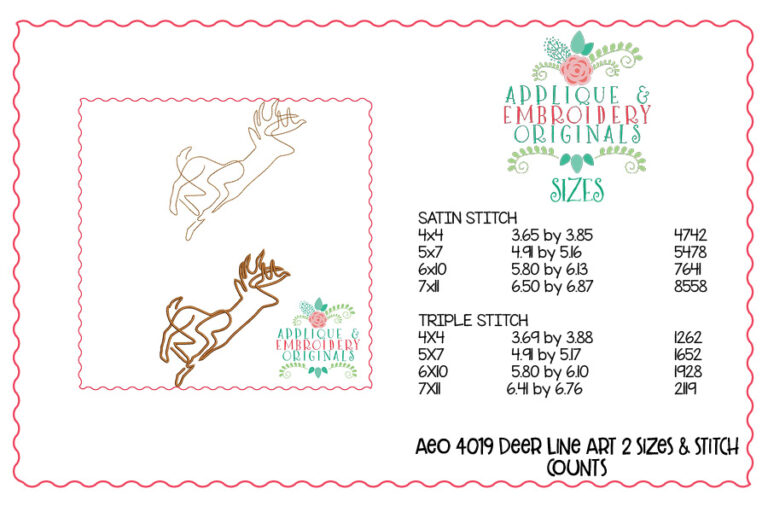 4019 Deer Line Art 2 Embroidery Design - Image 3