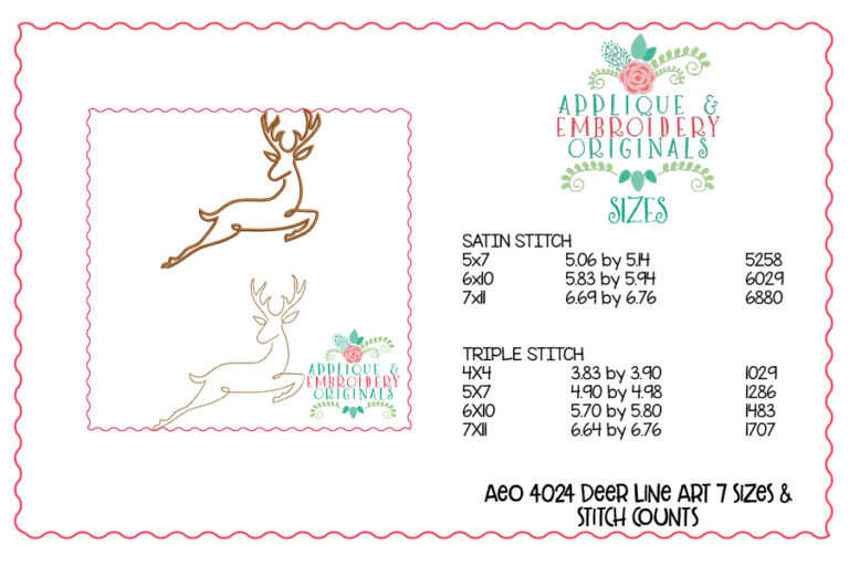 4024 Deer Line Art 7 Embroidery Design - Image 3