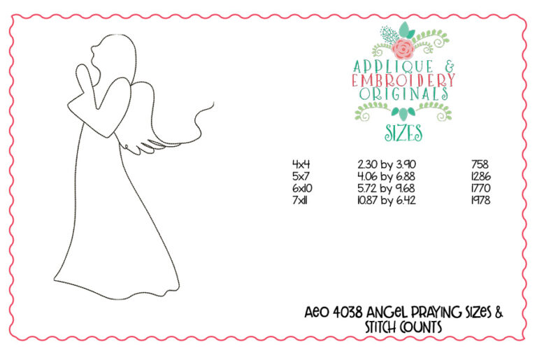 4038 Angel Praying Embroidery Design - Image 2