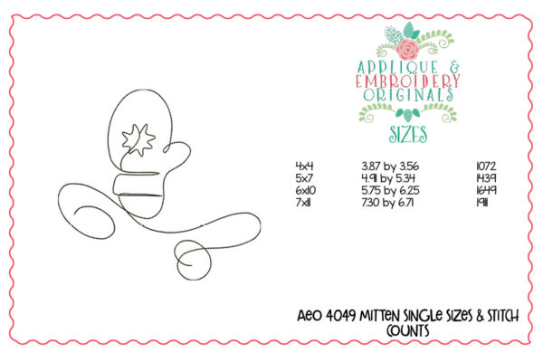 4049 Mitten Single Embroidery Design - Image 2