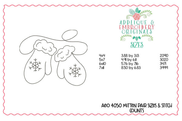 4050 Mitten Pair Embroidery Design - Image 2