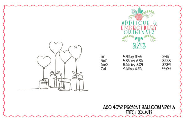 4052 Present Heart Balloon Embroidery Design - Image 2