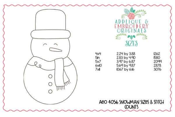 4056 Snowman Embroidery Design - Image 2