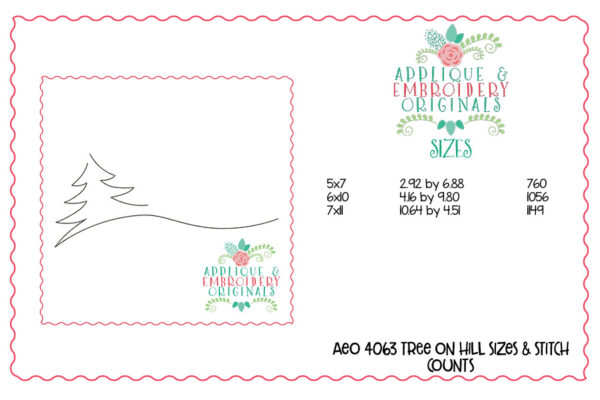 4063 Tree on Hill Line Art Embroidery Design - Image 2