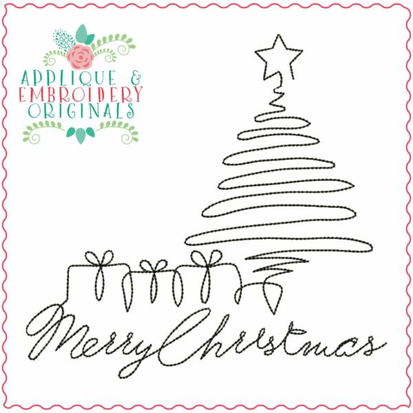 4068 Tree Merry Christmas Line Art Embroidery Design