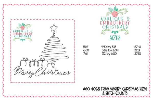 4068 Tree Merry Christmas Line Art Embroidery Design - Image 2