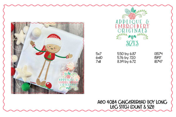 4084 Gingerbread Boy Long Leg Applique Design - Image 3