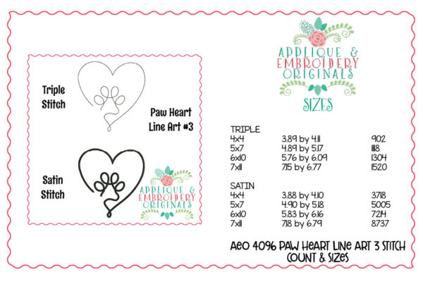 4096 Paw Heart #3 Line Art Embroidery Design - Image 5